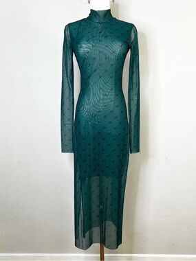 Baum Und Pferdgarten Green Mesh Maxi Dress Long Sleeve Turtle
Neck Size Small
